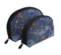 Motif marbre Bleu Marine et Faux cuivre, Trousse de Maquillage Coquille Femme Petit Porte-Monnaie Trousse de Toilette Trousse à cosmétiques 2 pièces