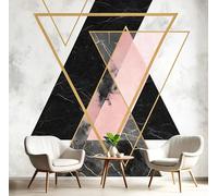 Motif Marbre Moderne Papier Peint Décoratif, Triangle Géométrique 3D Papier Peint En Soie, Convient Pour Les Salons, Les Chambres, Salles Bains Murs Bureaux Beige 396X280 Cm
