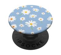 Motif Marguerite Blanche sur Bleu Pastel, esthétique, Mignon Floral PopSockets PopGrip Adhésif