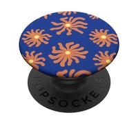 Motif Marguerite déformée Orange et Jaune sur Bleu Cobalt PopSockets PopGrip Adhésif