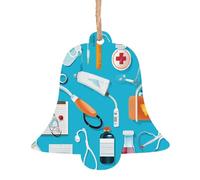 (Motif médecine de dessin animé) - Collection de Noël sculptée en forme de cloche - Ornements de vacances en bois naturel avec finition brunie artisanale, 4 formes festives et 1/2/4/6 options de lot
