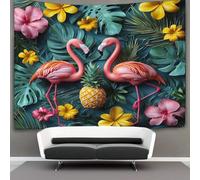 Motif menthe Tapisserie,Small Flamant roses And Yellow Ananass Tenture Murales Pour Chambre Esthétique,décoration De La Maison Pour Le Salon 100cmx150cm