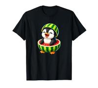 Motif Mignon Pingouin pastèque d'été Dessin animé T-Shirt