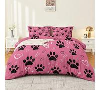 Motif Minimaliste Empreinte De Chien Cœur Housse de Couette Rose Noir 200 x 200 cm Parure de Lit en Microfibre Douce avec 2 Taies d'oreiller 65x65 cm Respirant et Facile d'entretien