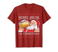 Motif Moche du Père Noël pour Amateur de bière T-Shirt, Homme, Canneberge, M