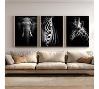 Motif Noir et Blanc:Lion, Eléphant, Zèbre, Girafe, Loup, Tigre, Animaux Affiche Impression sur Toile Tableau Art Peintures Murale pour Salon Chambre Tableau Decoration (3X30X40CM,N3-Sans Cadre)