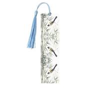 Motif oiseau - Marque-pages en bois imprimé avec pompon pour lecteurs et amateurs de livres - Cadeaux artistiques faits à la main pour enseignants, collègues, décoration de bureau.