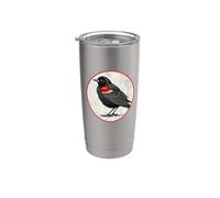 Motif oiseau noir rétro coloré à ailes rouges Gobelet isotherme en acier inoxydable double paroi