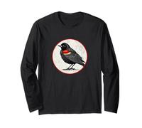 Motif Oiseau Noir rétro coloré à Ailes Rouges Manche Longue