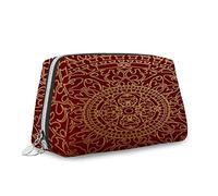 Motif ornement, organisateur de maquillage en cuir, fond rouge avec ornement doré, sac à main, trousse de toilette, pochette de maquillage imperméable, rouge doré, M, Rouge doré_7, Taille unique,
