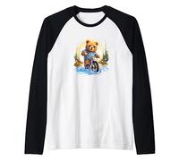 Motif ours grizzly amusant à vélo Manche Raglan