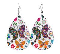 Motif Papillon Coloré Femme Boucles D'Oreilles Faux Cuir Pendantes Dangle