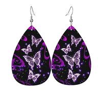 Motif Papillon Violet Femme Boucles D'Oreilles Faux Cuir Pendantes Dangle