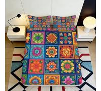 Motif Patchwork Floral Coloré Drap-Housse 3D Printed Microfibre Flower Mosaic Couvre-Matelas pour Chambre Maison Étudiant Décoration 180x200x25cm