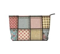 Motif Patchwork Vintage aux Couleurs de Tissus,Trousse de Toilette en Velours côtelé, Trousse de Maquillage Portable pour Les Voyages