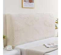 Motif peluche Housse de Tête de Lit pour têtes de lit en bois, tissu épais et moelleux extensible, protection anti poussière Housse Tete de Lit 140 cm Feuille blanc cassé 170-190 cm/63-74 pouces