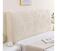 Motif peluche Housse de Tête de Lit pour têtes de lit en bois, tissu épais et moelleux extensible, protection anti poussière Housse Tete de Lit 140 cm Rose blanc cassé 170-190 cm/63-74 pouces
