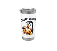 Motif pingouin avec inscription « I Regret Nothing » Gobelet isotherme en acier inoxydable double paroi