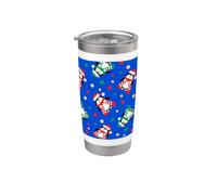 Motif pingouins de Noël dans des chapeaux de Père Noël Gobelet isotherme en acier inoxydable double paroi