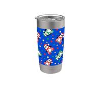 Motif pingouins de Noël dans des chapeaux de Père Noël Gobelet isotherme en acier inoxydable double paroi