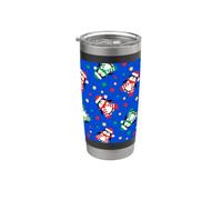Motif pingouins de Noël dans des chapeaux de Père Noël Gobelet isotherme en acier inoxydable double paroi
