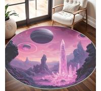 Motif PlanèTe de RêVe Tapis Rond 200 cm Intérieur & Extérieur Doux Antidérapant Lavable en Machine, Rose Clair Tapis Décoratif de Style Moderne pour Salon Chambre Salle à Manger