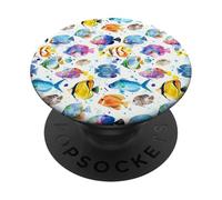 Motif Poisson Tropical coloré, Parfait pour Les Amateurs d'art océanique PopSockets PopGrip Adhésif