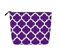Motif quadrilobe marocain Violet et Blanc,Trousse de Toilette de Voyage Portable, Imitation Lin, en Lin.