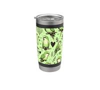 Motif quaker vert dessiné à la main - Perroquet mignon Gobelet isotherme en acier inoxydable double paroi
