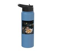 Motif rat de New York mangeant un steak au fromage Gen Z Meme Graphic Stainless Steel Insulated Water Bottle
