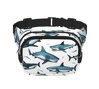 Motif requin avec différents gestes imprimés Accessoire d'entraînement carré double couche Sac banane de voyage tendance pour homme et femme
