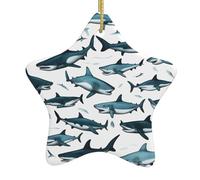 Motif requin avec différents gestes imprimés, décoration de Noël en céramique, décoration de sapin de Noël, décoration de voiture et de maison