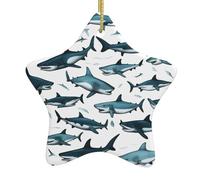Motif requin avec différents gestes imprimés étoile de Noël en céramique, cadeau de vacances pour arbre et décoration d'intérieur