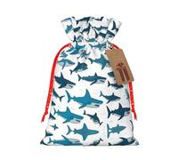Motif requin avec différents gestes imprimés pochette à cordon pour cadeaux, sacs cadeaux adorables réutilisables, parfaits pour les bijoux et plus encore
