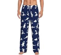 Motif requin avec différents gestes imprimés pour homme Pantalon de pyjama doux et léger avec cordon de serrage, blanc, Medium