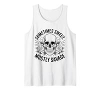 Motif rétro Rose et crâne « Sometimes Sweet Mostly Savage » Débardeur