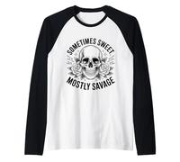 Motif rétro Rose et crâne « Sometimes Sweet Mostly Savage » Manche Raglan