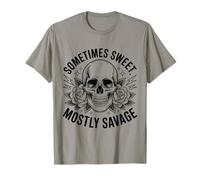 Motif rétro Rose et crâne « Sometimes Sweet Mostly Savage » T-Shirt