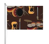 Motif rock de batterie rétro,Drapeau de jardin, bannière décorative, drapeau double face, 2 x 3 pieds, pour extérieur et intérieur