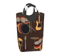 Motif rock de batterie rétro,Panier à linge pliable, grand bac de rangement résistant avec poignées, 50 L