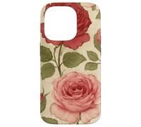 Motif Rose Rouge Vintage avec Motif Floral Coque pour iPhone 14 Pro