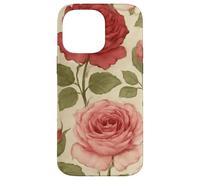 Motif Rose Rouge Vintage avec Motif Floral Coque pour iPhone 14 Pro Max