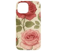 Motif Rose Rouge Vintage avec Motif Floral Coque pour iPhone 15