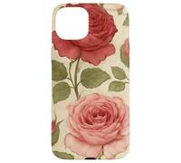 Motif Rose Rouge Vintage avec Motif Floral Coque pour iPhone 15 Plus