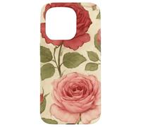 Motif Rose Rouge Vintage avec Motif Floral Coque pour iPhone 15 Pro