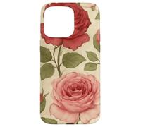 Motif Rose Rouge Vintage avec Motif Floral Coque pour iPhone 15 Pro Max