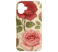 Motif Rose Rouge Vintage avec Motif Floral Coque pour iPhone 16 Plus