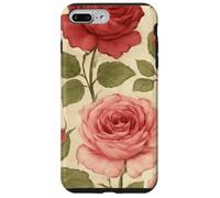 Motif Rose Rouge Vintage avec Motif Floral Coque pour iPhone 7 Plus/8 Plus