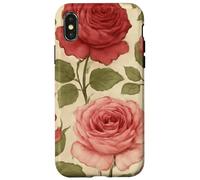 Motif Rose Rouge Vintage avec Motif Floral Coque pour iPhone X/XS