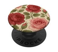 Motif Rose Rouge Vintage avec Motif Floral PopSockets PopGrip Adhésif